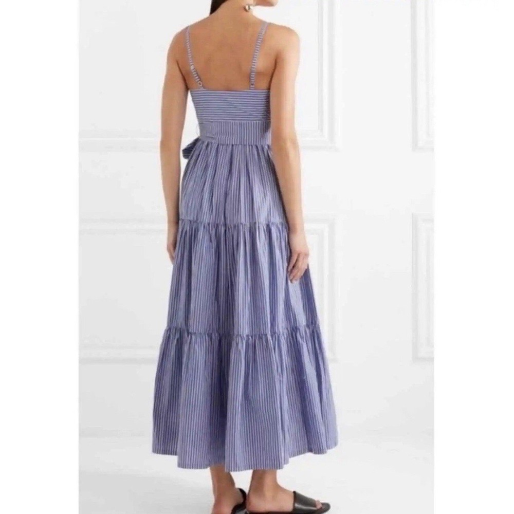 J Crew Garratt Blue White Striped Maxi Dress 00 Poplin Tiered Ruffle Coastal - Picture 10 of 16